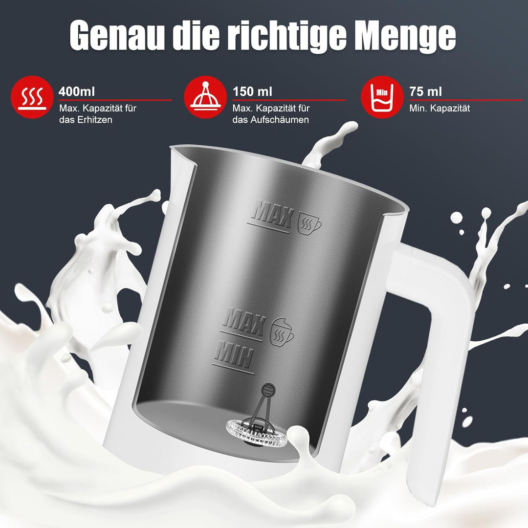 Milchaufschäumer, 400 ml Milchaufschäumer Elektrischer 4-in-1 für Heissen und Kalten Milchschaum, Au