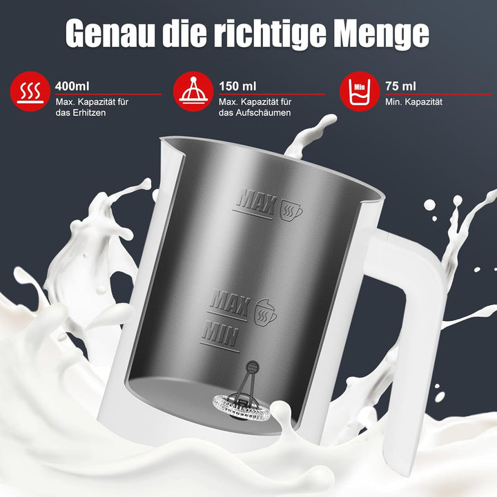 Milchaufschäumer, 400 ml Milchaufschäumer Elektrischer 4-in-1 für Heissen und Kalten Milchschaum, Au