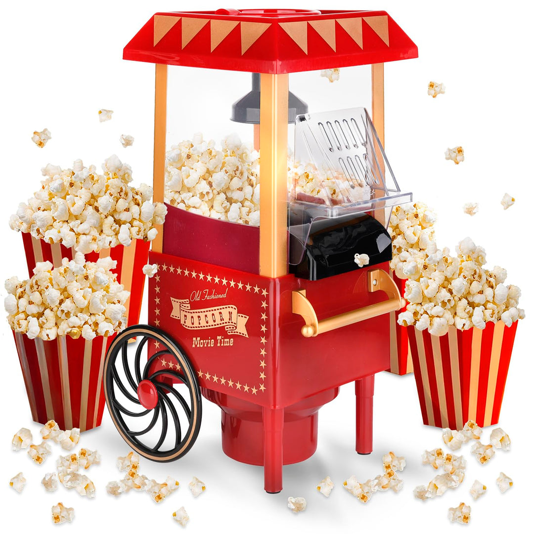 NK Retro Popcornmaschine, elektrisch, 1200 W, einfach zu bedienender Knopf, Zubereitung in 2 Minuten