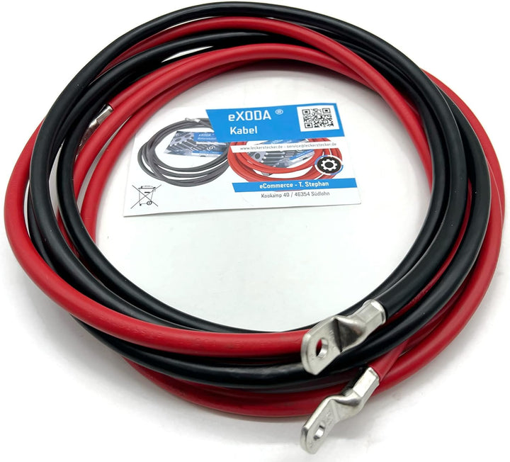 eXODA Batteriekabel Set 35 mm² 300cm mit Kabelschuhen M8 Rot und Schwarz 35 mm² 300cm M8 Rot Schwarz
