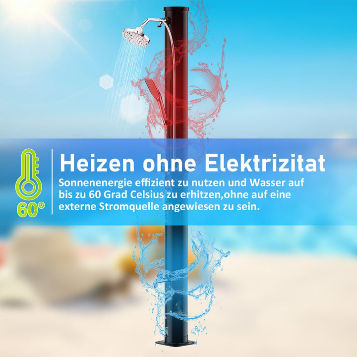 Ansobea solardusche 20 Liter Solar-Gartendusche - energiesparend, schwenkbarer Duschkopf um 180°, in