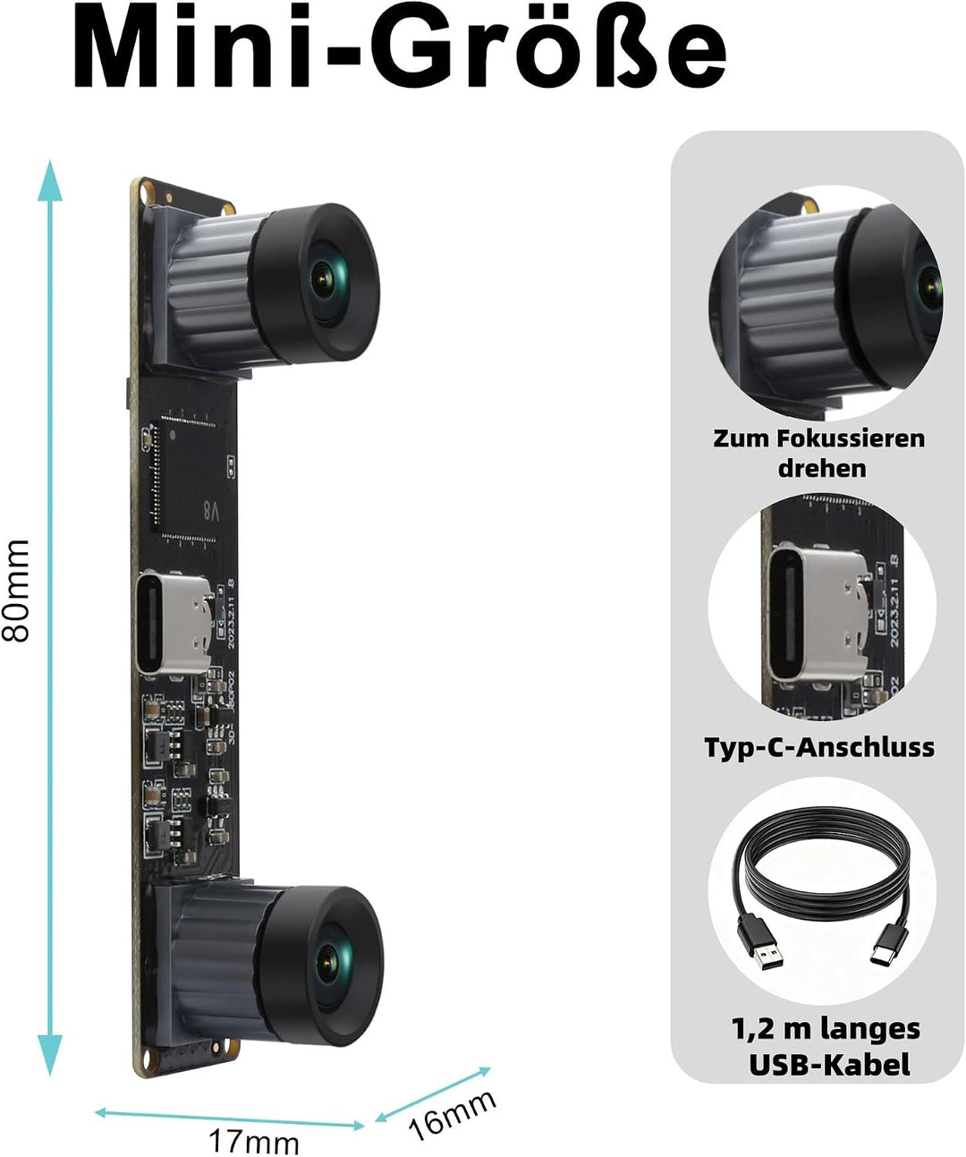 USB Stereokamera Kameramodul, Synchrones Doppellinsenobjektiv, 4MP 1080P Full HD 60fps Hochgeschwind