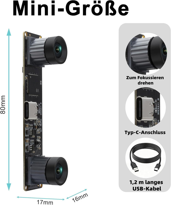 USB Stereokamera Kameramodul, Synchrones Doppellinsenobjektiv, 4MP 1080P Full HD 60fps Hochgeschwind