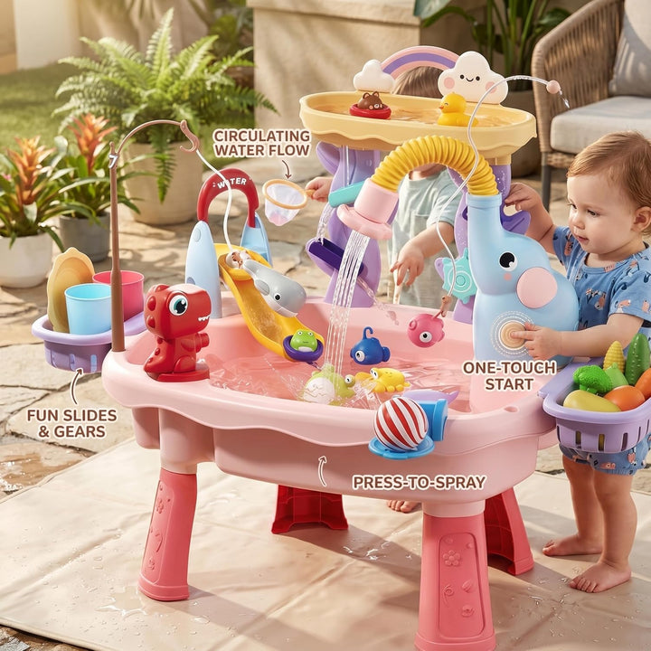 Wassertisch für Kinder, Wasserspieltisch für Kleinkinder – Doppelschichtiges 6-in-1-Sandspielzeug mi