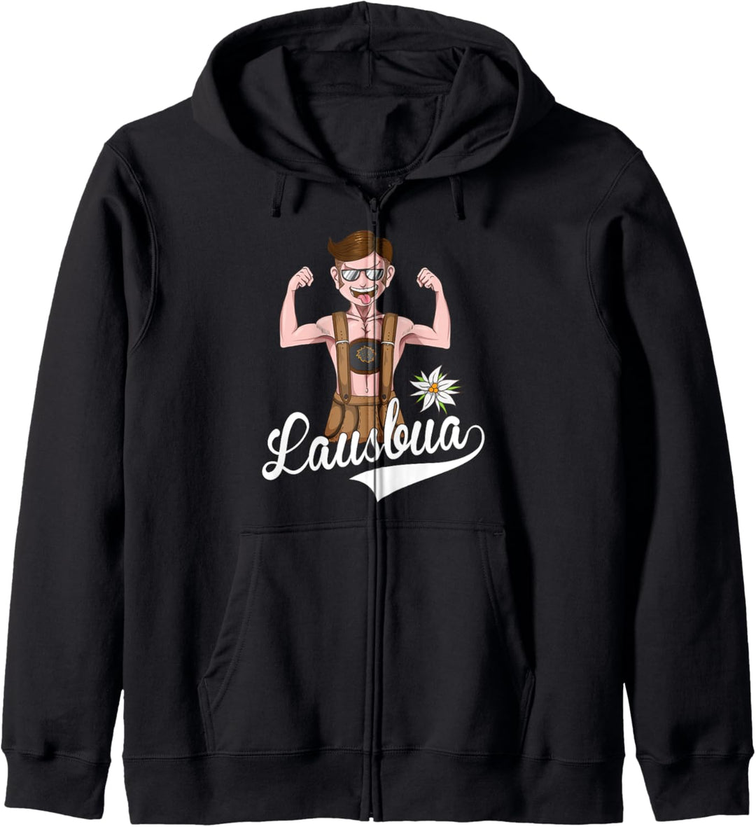 Lausbua Lederhose Bayern Tirol Apres Ski Party coole Brille Kapuzenjacke