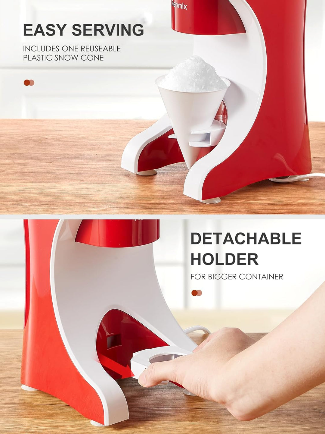 Reemix Elektrische Shaved Ice Maschine – Profi-Edelstahlklingen für Snow Cones & Slushies – Rutschfe