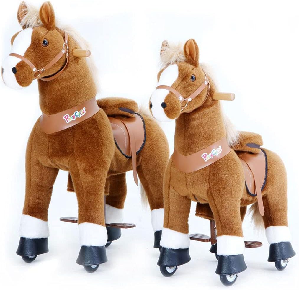 PonyCycle Offizielle Klassisch Modell U Reiten auf Pferd Spielzeug Plüsch Lauftier Braunes Pferd mit