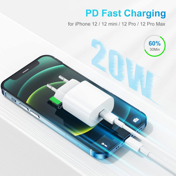 2 Pack iPhone Schnellladegerät,Apple Netzteil Ladegerät 20W mit USB C Light-ning Kabel 2M Original,