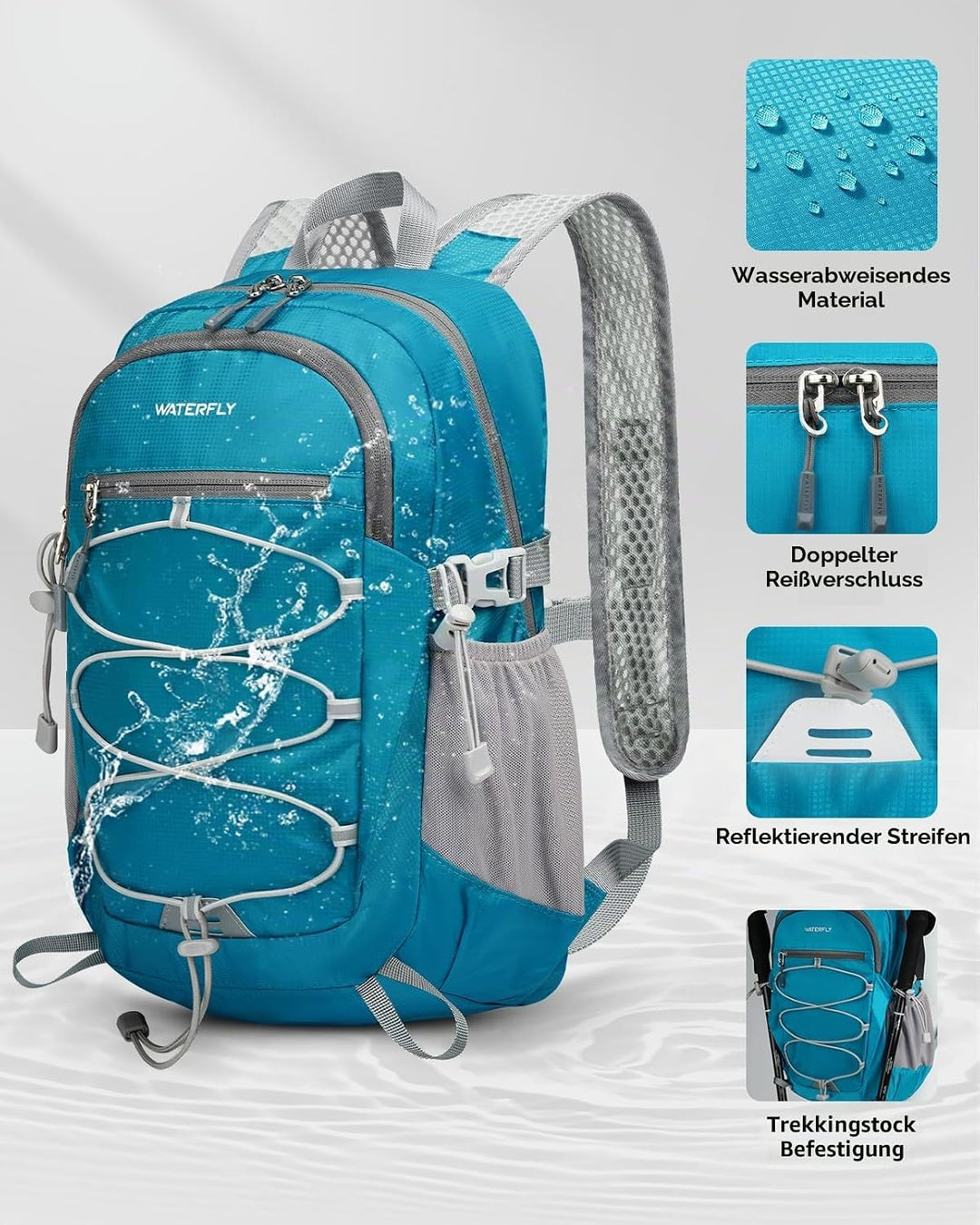 WATERFLY Rucksack Klein Faltbarer Rucksack: 15L Ultraleicht Wanderrucksack Foldable Backpack mit Atm