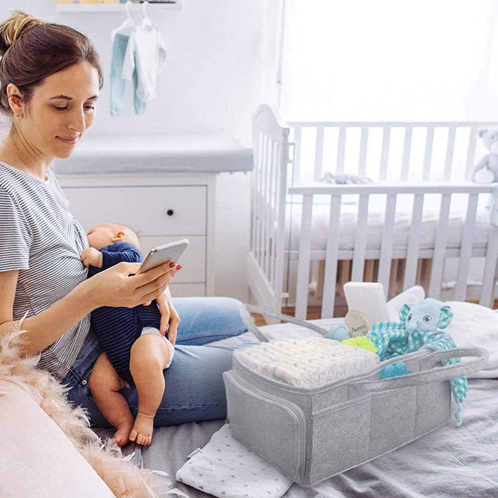 Copiel Windel Organizer, tragbare Wickeltasche Filz Baby Windel Organizer mit austauschbaren Fächern