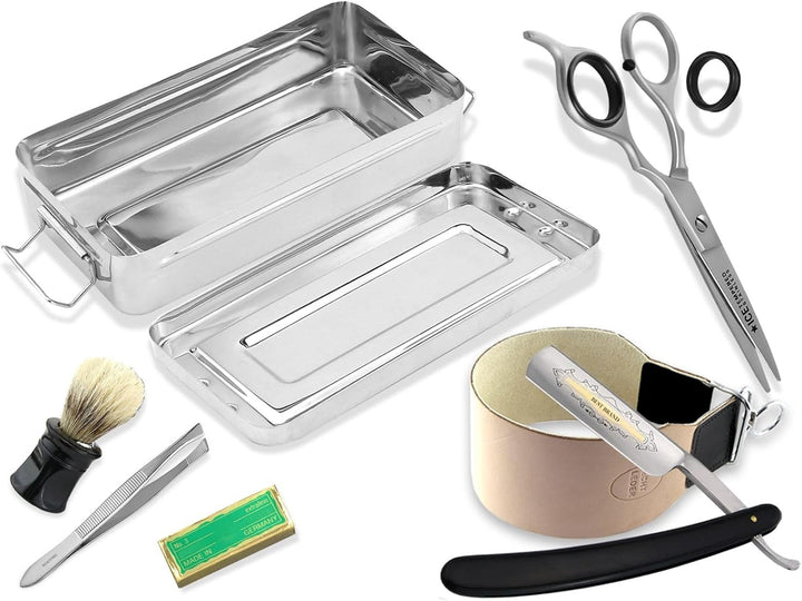 Rasiermesser Set 7 Teilig Streichriemen Paste Solingen Rasierpinsel mit Rasier Box