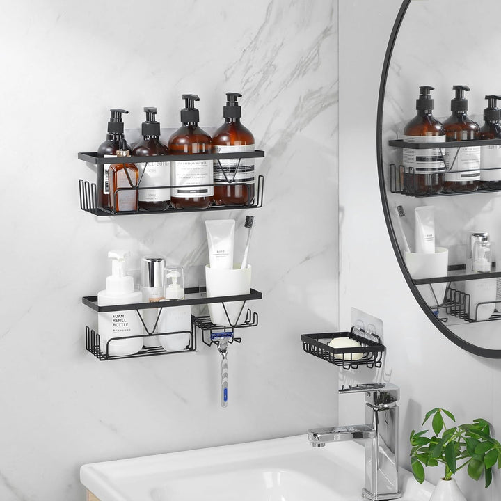 Kegii Duschablage/Duschregal ohne Bohren, Badezimmer Regal Organizer, Badregal Duschkorb Schwarz, 3