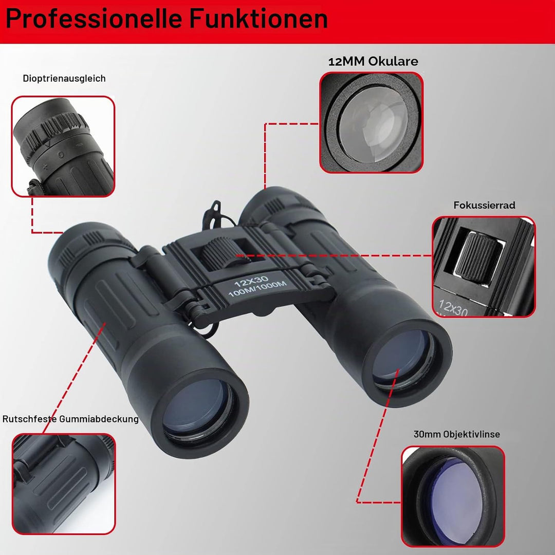 FLYAMAPIRIT Mini Fernglas Teleskop Faltbares 12X30 HD Fernglas mit Tragegurt und Tragetasche für Vog
