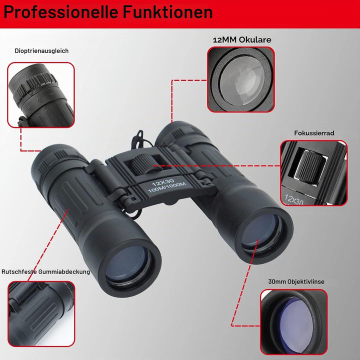 FLYAMAPIRIT Mini Fernglas Teleskop Faltbares 12X30 HD Fernglas mit Tragegurt und Tragetasche für Vog