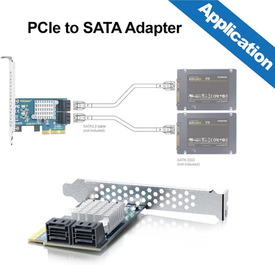 PCIe SATA X4 Card 4 Port with 4 SATA Cables and Low Profile Bracket, 6Gbps SATA3.0 Controller PCI Ex