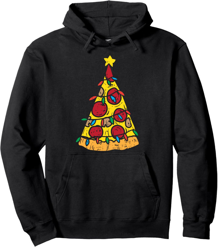 Pizza Slice Christmas Tree Light Funny Xmas Food Foodie Gift Pullover Hoodie