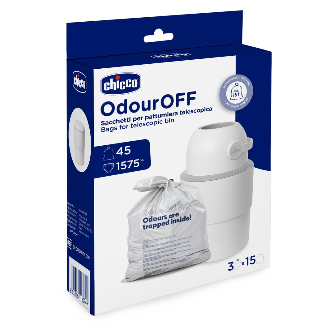 Chicco Odour Off Pouches, Toilettenfresser Beutel, Teleskop Müllbeutel, dreilagiges stabiles Materia