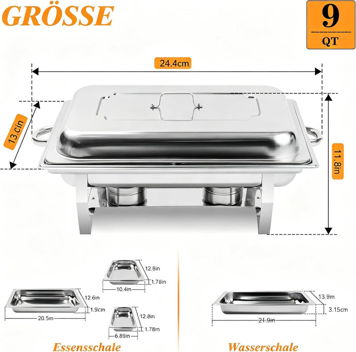 Chafing Dishes für Buffet 9 QT 4er Pack 7 Behälter, [Behälter in verschiedenen Grössen] Catering-Cha