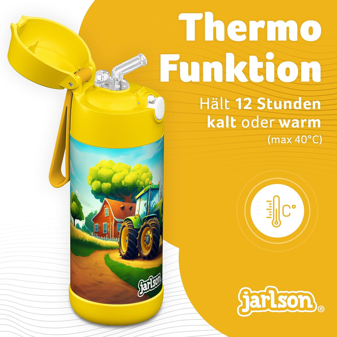 Jarlson® Trinkflasche Kinder Edelstahl Charli [MIT STROHHALM] - Thermosflasche Auslaufsicher - Therm