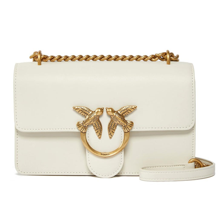 Pinko Damen Love One Mini Dc Kalbsleder Seide Tasche, Einheitsgrösse Z14q_weiss Seide Antique Gold,