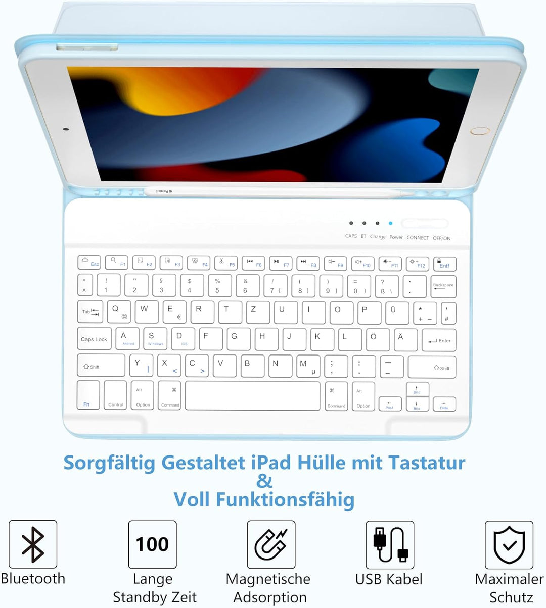 TQQ Tastatur Hülle für iPad 10.2 Zoll (9/8/7 Generation), für iPad Air 3rd und iPad Pro 10.5, Wieder