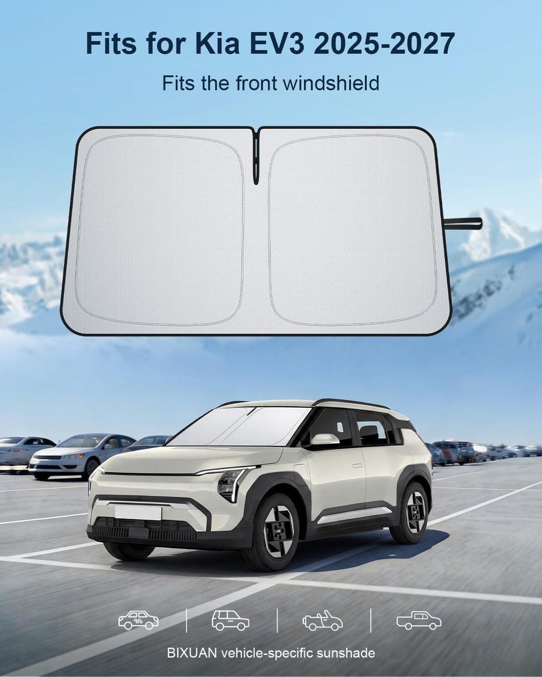 BIXUAN Frontscheiben-Sonnenschutz kompatibel mit Kia EV3 2025 2026 2027 Auto Sonnenschutz Abdeckung