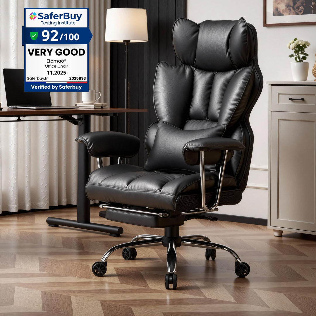 Efomao bürostuhl, PU Leder bürostuhl ergonomisch, Chefsessel mit Lendenwirbelstütze und hoher Rücken