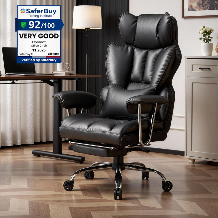Efomao bürostuhl, PU Leder bürostuhl ergonomisch, Chefsessel mit Lendenwirbelstütze und hoher Rücken