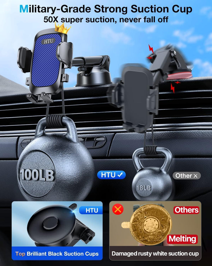 HTU【Militär-Klasse Handyhalterung Auto, 4 in 1 Handyhalter mit【Stärkst Saugnapf & Clip】 Tragfähigkei