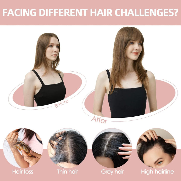 Silk-co Hair Topper Echthaar 21g, 8x11cm handgebunden Basis Toupet Damen, Clip in Haarteile mit Spit