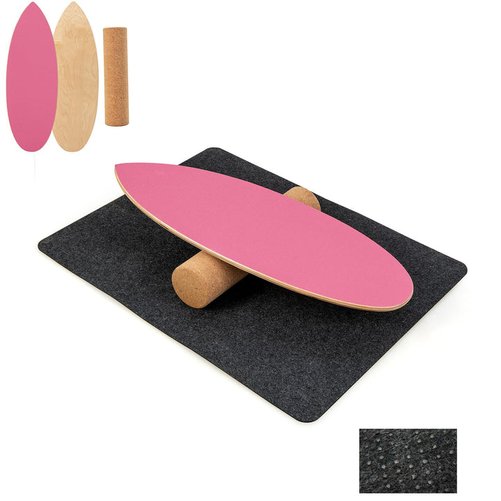 GYMAX Balance Board aus Holz, 15 mm BalanceBoard mit 10mm Korkrolle & rutschfeste Matte aus Filz, In