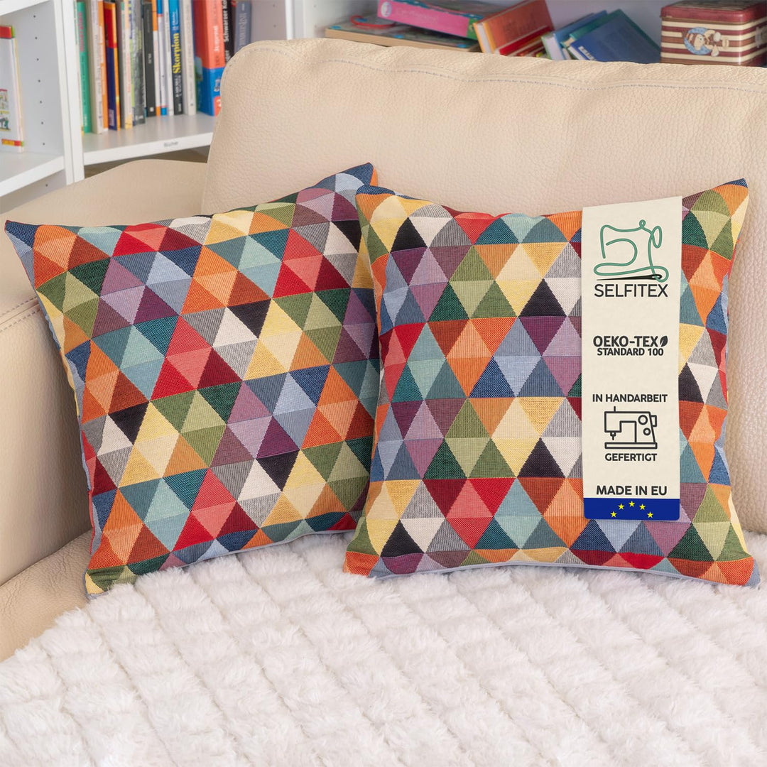 Selfitex 2er Set Bunte Sofakissen mit Füllung und Bezug 40x40, Luxus Sofakissen, farbenfrohes Couchk