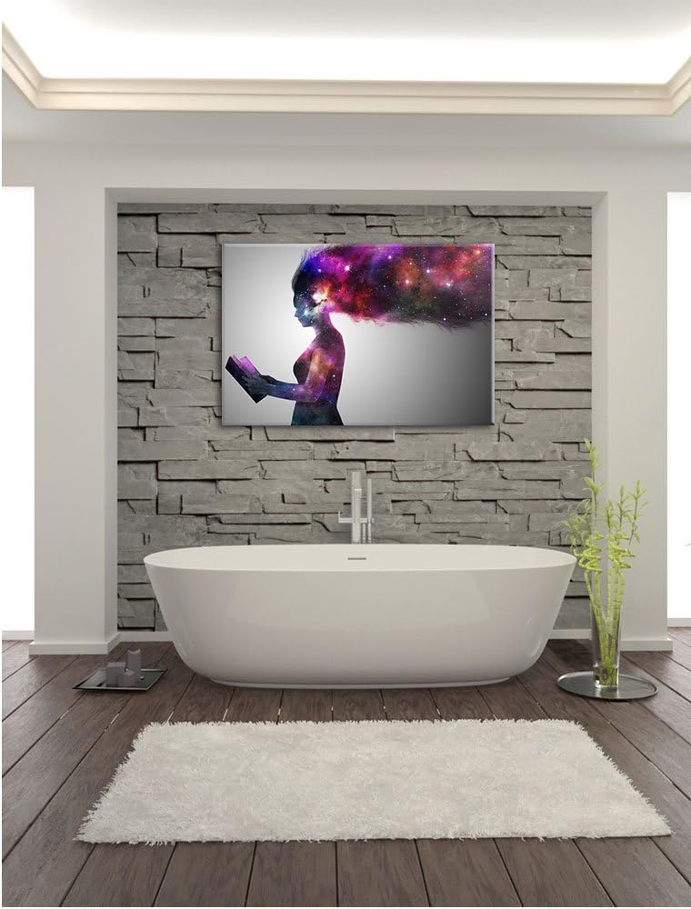 abstrakte Frau mit Buch, Format: 100x70 auf Leinwand, XXL riesige Bilder fertig gerahmt mit Keilrahm