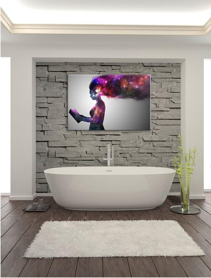 abstrakte Frau mit Buch, Format: 100x70 auf Leinwand, XXL riesige Bilder fertig gerahmt mit Keilrahm