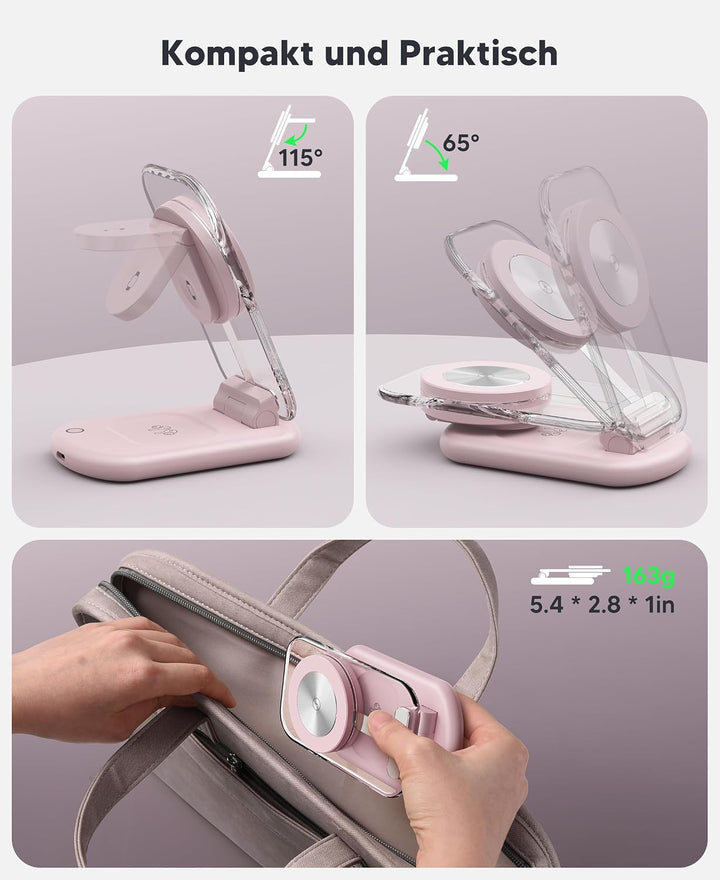 3 in 1 Induktive Ladestation Kompatibel mit Mag Safe Ladegerät Rosa