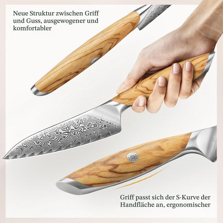 HEZHEN Damast Allzweckmesser, Damastmesser Küchenmesser, Damaskus Stahl Universalmesser, Full Tang G