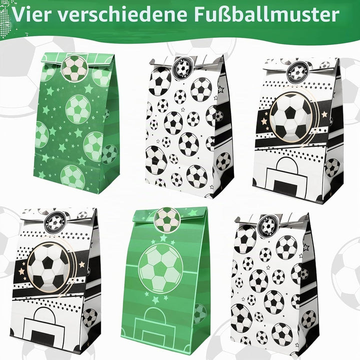 JOYSKY 24 Stück Fussball-Papiertüten mit 27 Aufklebern 4 Muster für Kinder-Weihnachten Halloween Geb