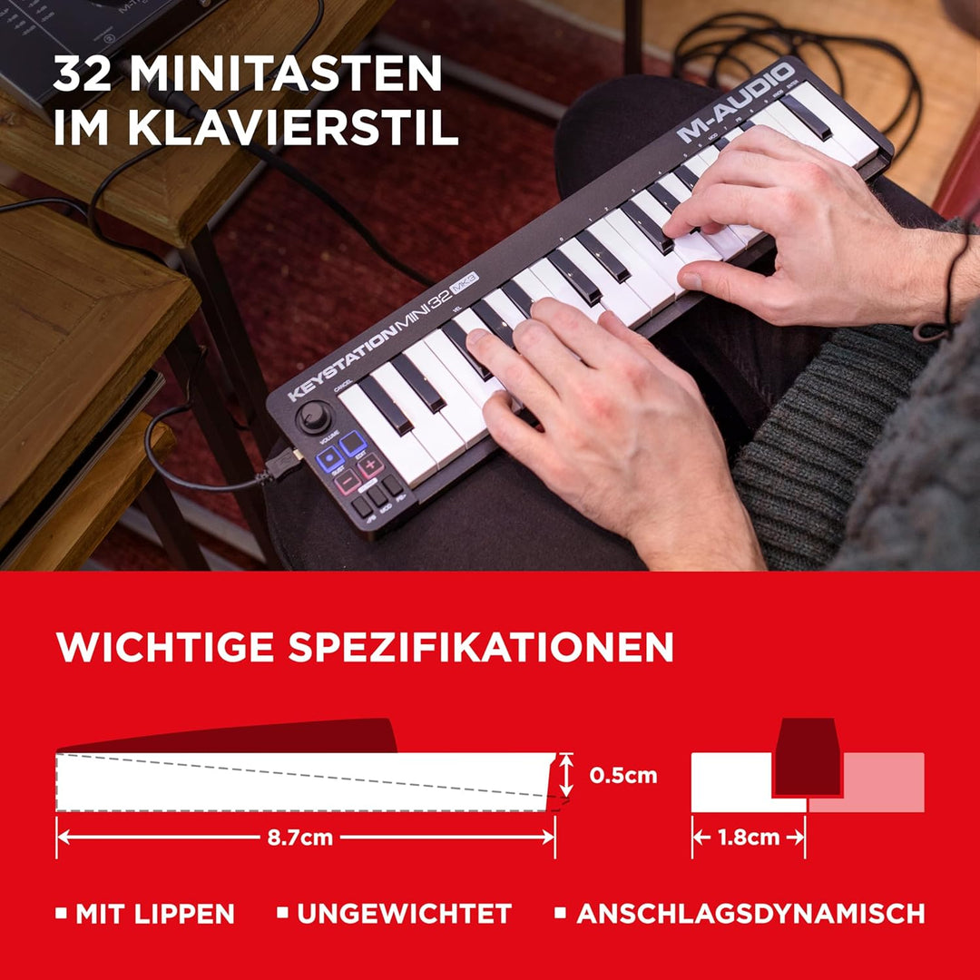 M-Audio Keystation Mini 32 MK3 - Ultra-portabler Mini USB MIDI Keyboard Controller mit MPC Beats Key