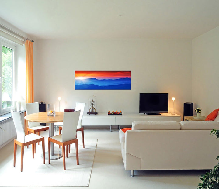 Paul Sinus Art Panoramabild auf Leinwand und Keilrahmen 150x50cm Ukraine Berge Wald Morgensonne Nebe
