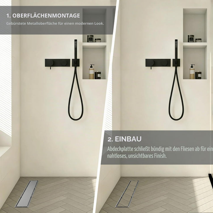 EFUTURETIME Duschrinne 80cm Edelstahl Bodenablauf Befliesbar mit Siphon L-80cm, L-80cm