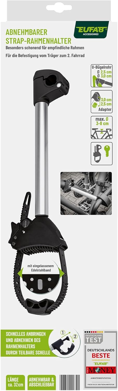 Strap Rahmenhalter lang Ø 25+30mm, Schwarz/Silber