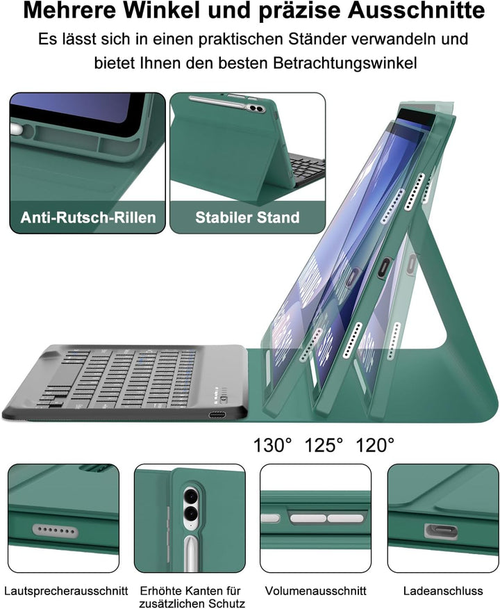 Hülle mit Tastatur für Samsung Galaxy Tab S10 Plus 2024/S9FE+/S9 Plus 12.4", Tastatur QWERTZ deutsch