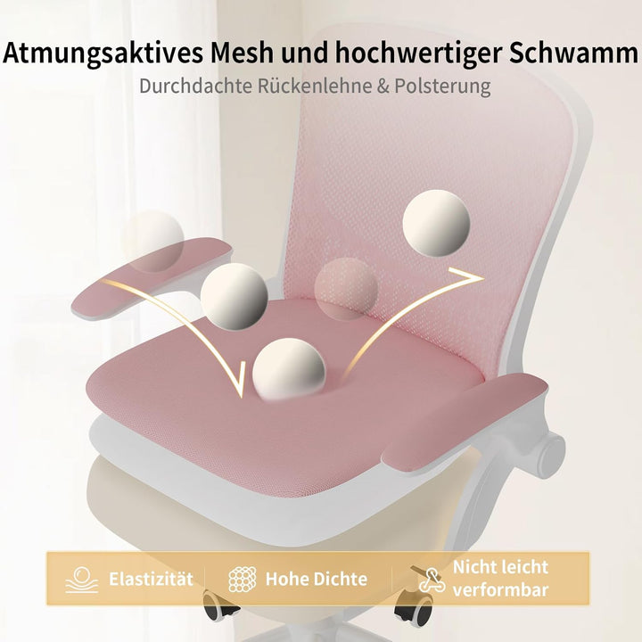 naspaluro Bürostuhl, Schreibtischstuhl mit klappbaren Armlehnen, höhenverstellbar, Neigefunktion, at