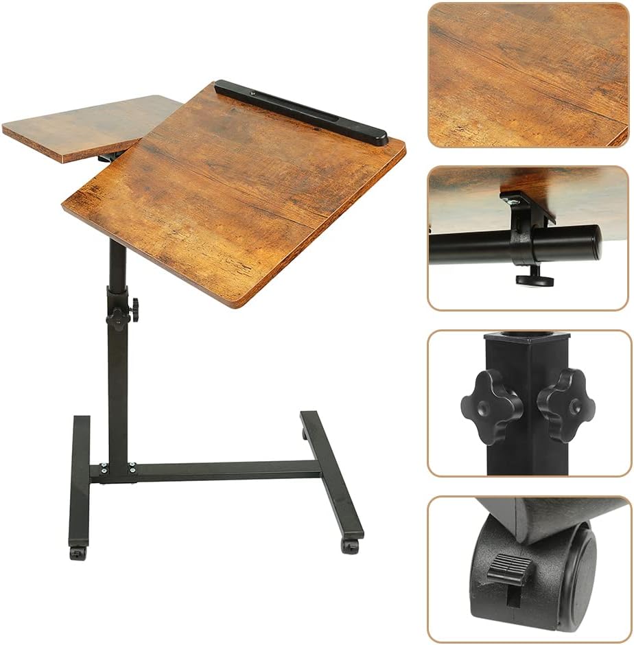 Betttisch mit Rollen, Betttisch für Laptop, Serviertablett für Sofa, Bremsen an beiden Hinterrädern,