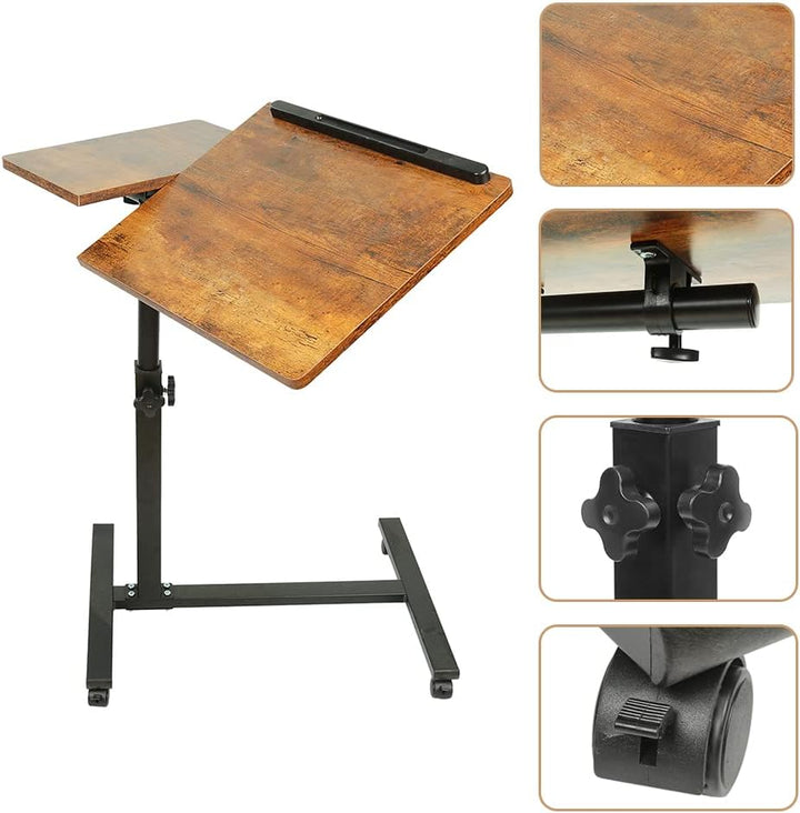 Betttisch mit Rollen, Betttisch für Laptop, Serviertablett für Sofa, Bremsen an beiden Hinterrädern,