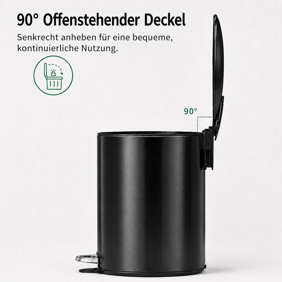 EverGrove Mülleimer 12L Edelstahl Treteimer mit Deckel, Soft-Close leise, Stay-Open Funktion, heraus