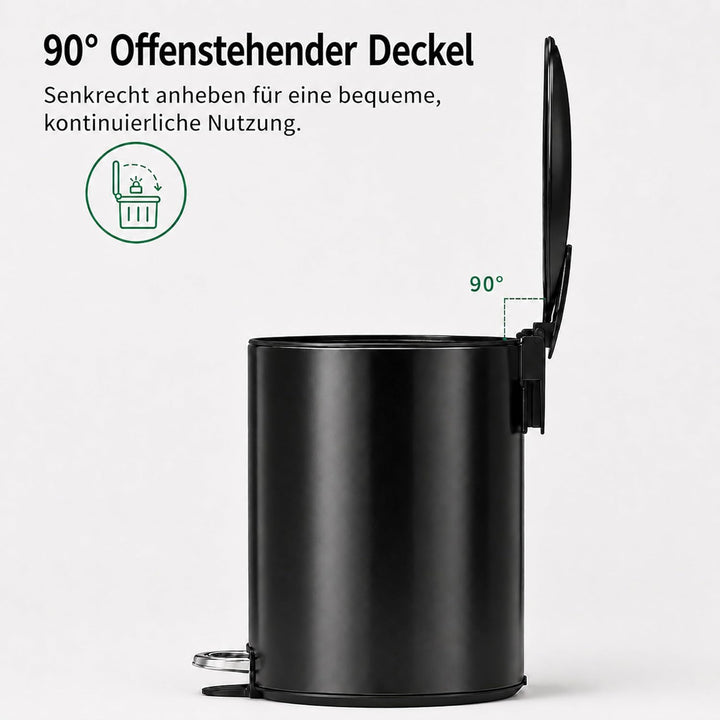 EverGrove Mülleimer 12L Edelstahl Treteimer mit Deckel, Soft-Close leise, Stay-Open Funktion, heraus
