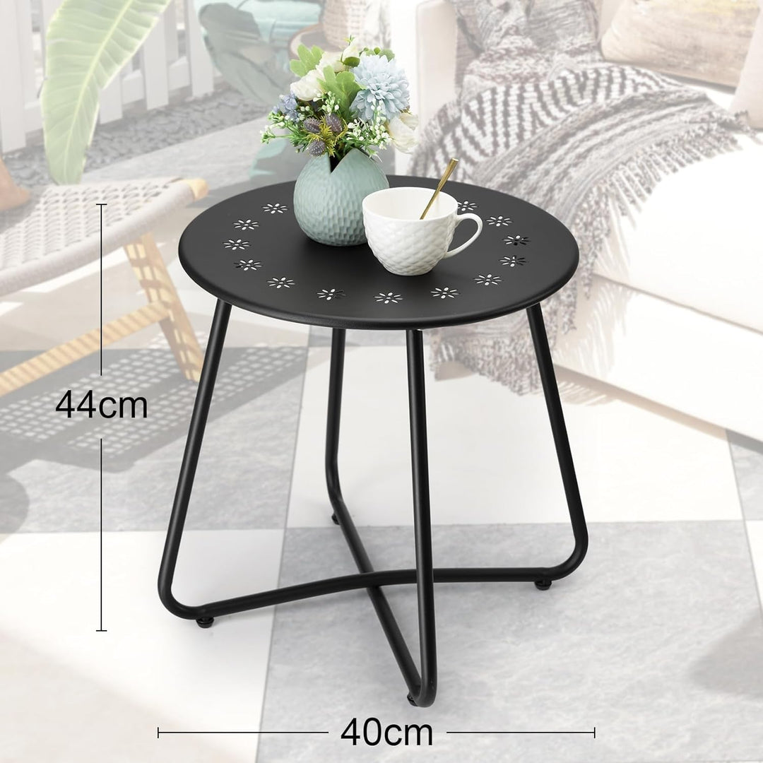 danpinera Outdoor Beistelltische mit Blumenausschnitten, Kleiner Runder Gartentisch, Wetterfester St