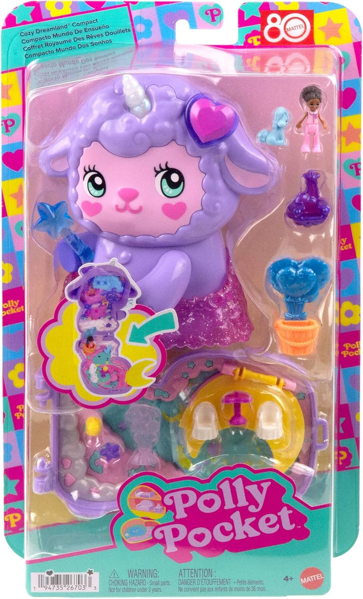 Polly Pocket Puppen und Spielset, Traumland-Schatulle in Lammform, Reisespielzeug mit 1 Minipuppe, H