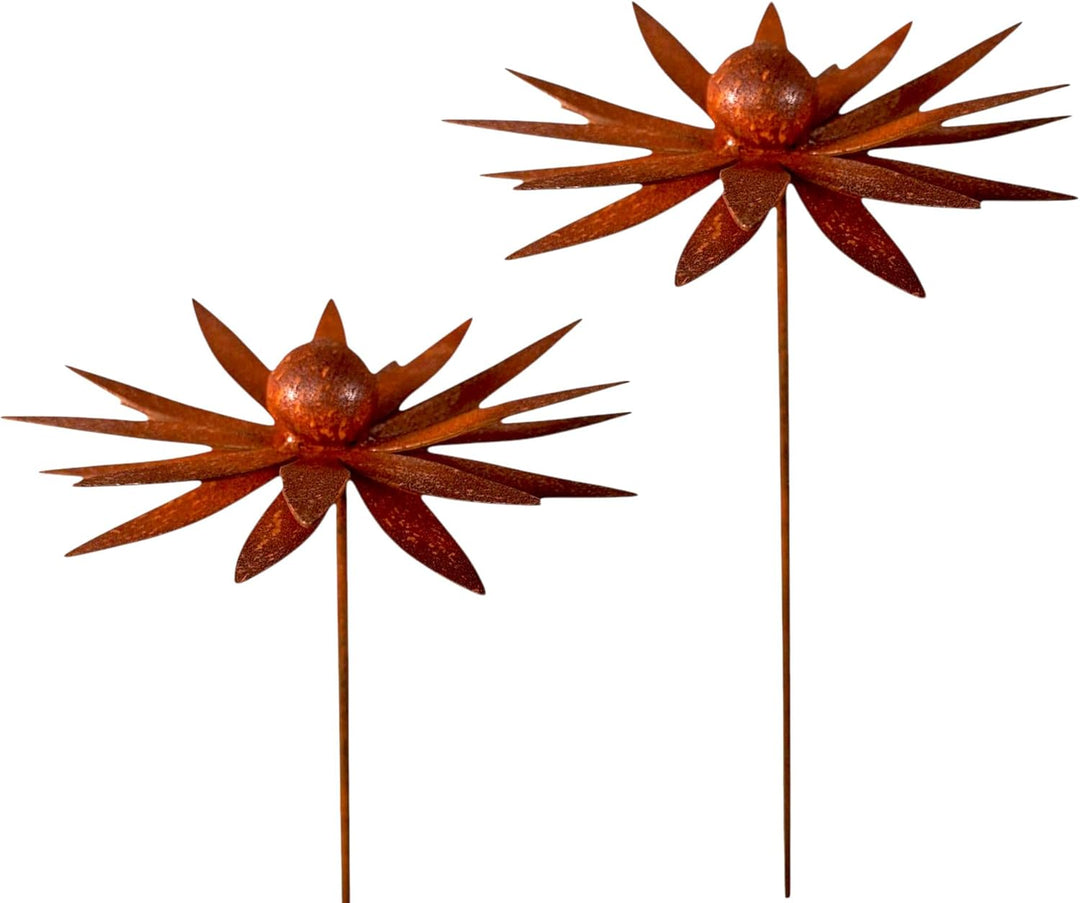 Bornhöft 3er Set Gartenstecker Sonnenhut Metall Rost Gartendeko Edelrost Rankstab Beetstecker Topfst